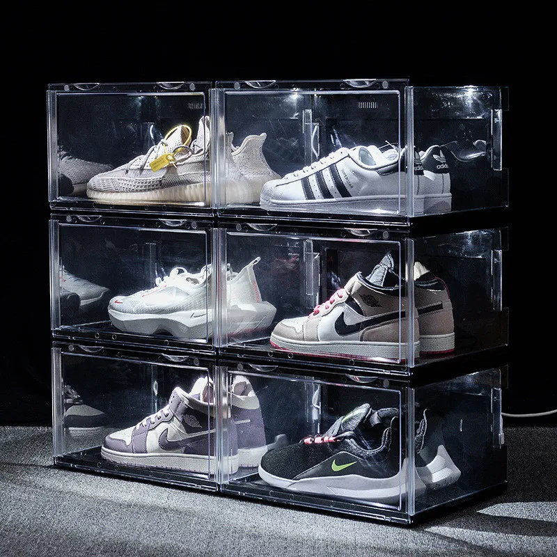 Voice-Activated Light-Emitting Shoe Box Transparent Sneakers Storage Box Shoe Box Wall Plastic Shoe Cabinet Shoe Rack