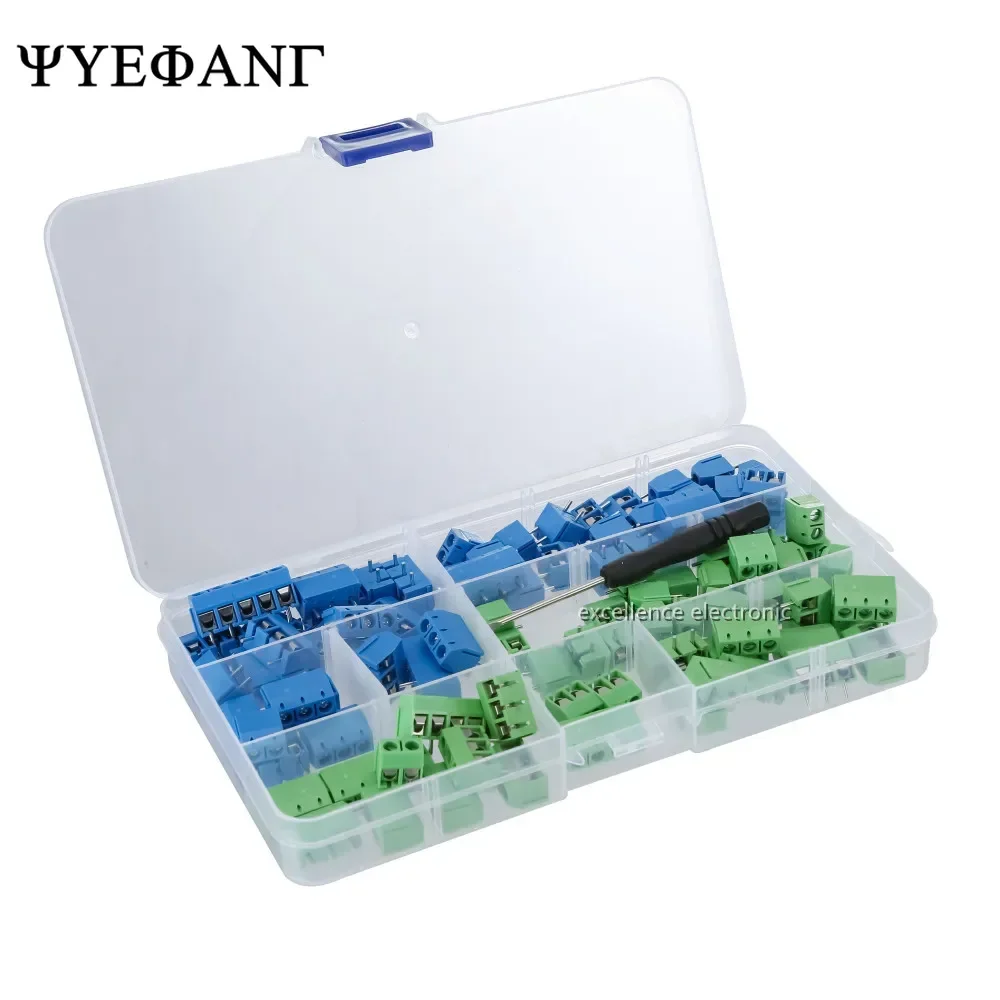 100Pcs KF301 5.0mm Pitch 2P 3P Copper Straight Pin Spliced Mount Screw Terminal PCB Block Connector Assortment Kit for Arduino