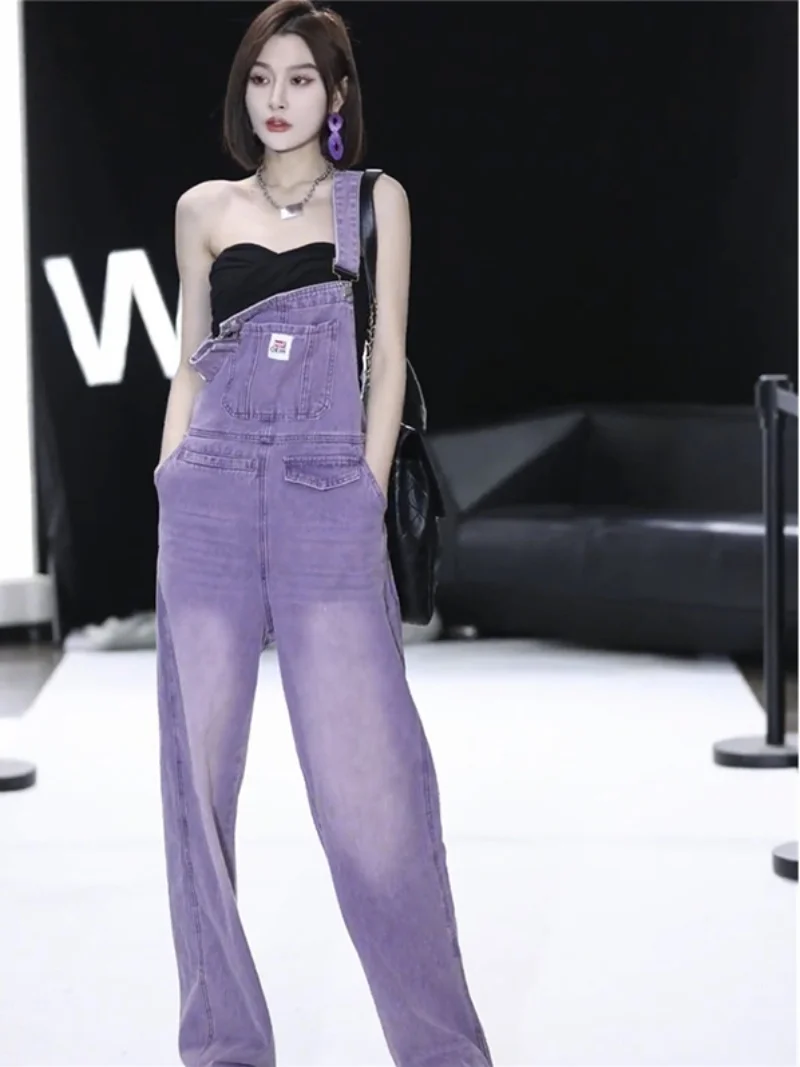 

Женские джинсовые комбинезоны, новинка 2025, Sle Cysanthemum First Love Design, прямые брюки, с широкими штанинами, цельный корейский Sle, для поездок на работу, ветер