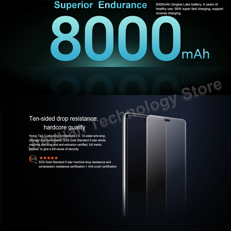 هاتف محمول Honor Power 5G أصلي بشاشة 6.78 بوصة يعمل بنظام أندرويد 15 Snapdragon 7 Gen 3 بطارية 8000 مللي أمبير في الساعة لهاتف Google Play الذكي