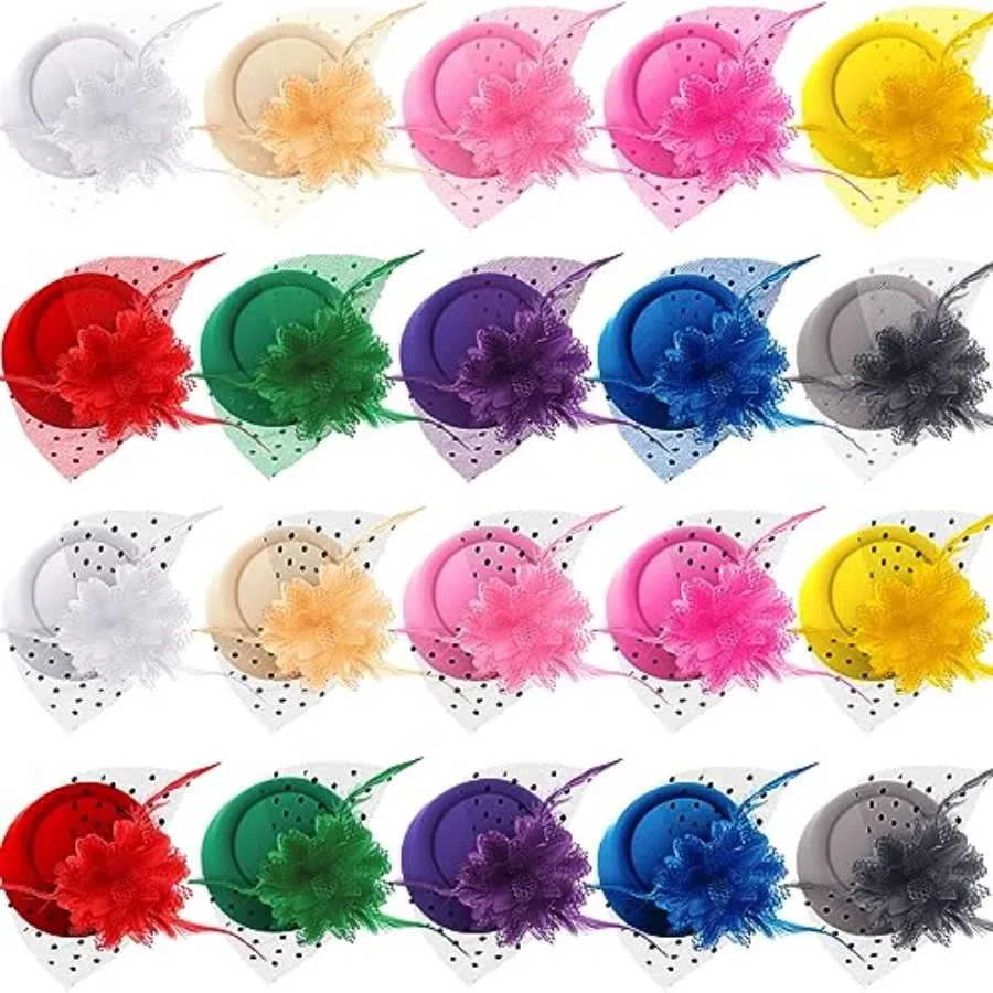 

20 Pcs Vintage Fascinators Hats for Women Tea Party 20s 50s Pillbox Fascinators Veil Pillbox Headwear with Clips for Women Ladi