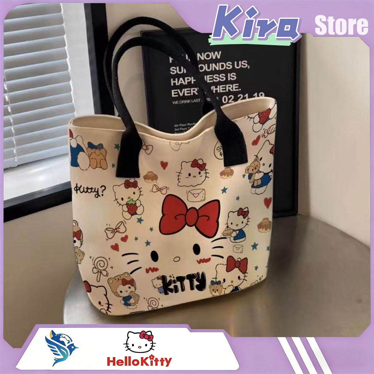 

Холщовая сумка с рисунком HELLO KITTY, модная женская сумка, милая повседневная универсальная сумка-тоут на одно плечо, вместительная, в стиле кавайи