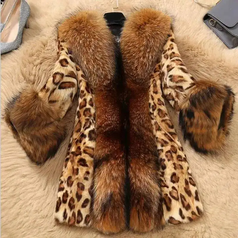 Winter Fashion For Women 2026 New Imitation Jacket Faux Fur Collar Classic Leopard Mid-Length Coat Tide Jackets