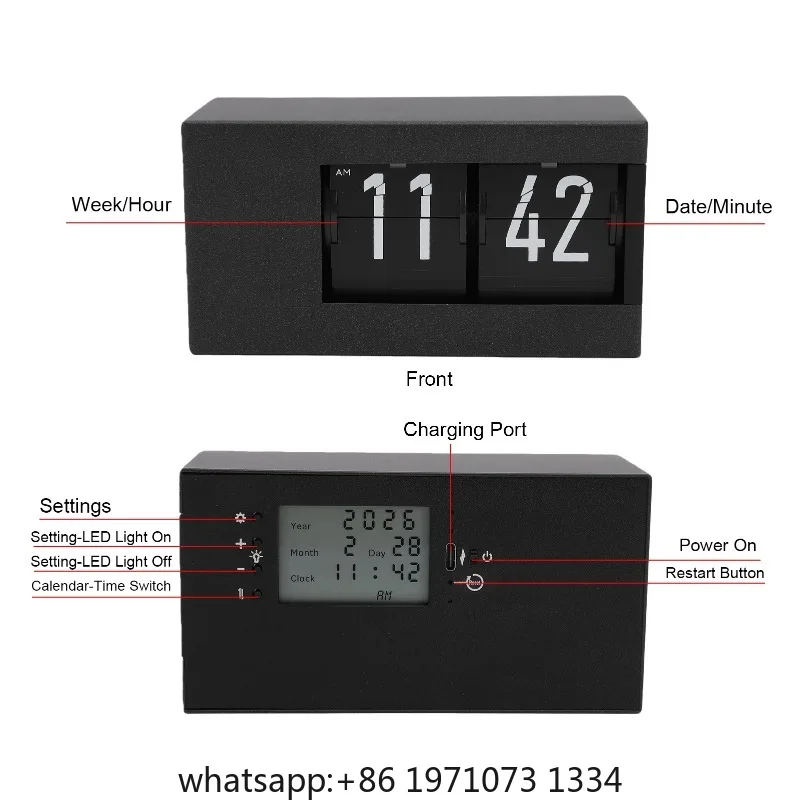【New】Calendar Flip Clock LED Display Auto Page Turning 12 Hour AM PM Retro Perpetual Calendar Flip Clock