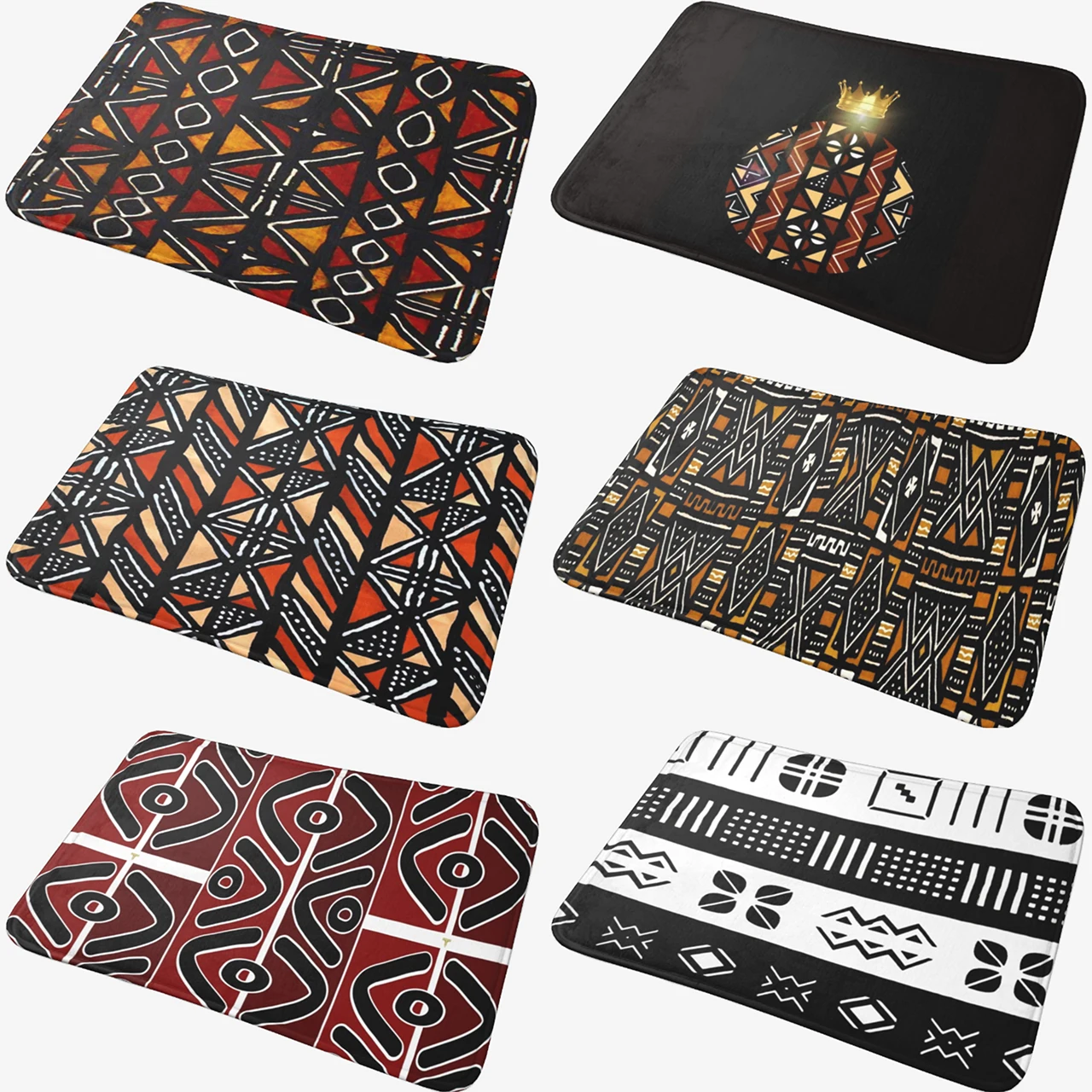 Anti-skid Doormat for Home Entrance, Carpet, Outdoor Footpad, Super Absorbent Rugs, African Bogolan Mudcloth Pattern