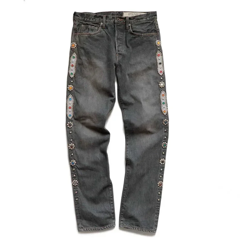 No Kapital Hirata 24SS Classic Rivet Inlaid Diamond Casual Cowboy Gemstone Craft Washed Men Pants