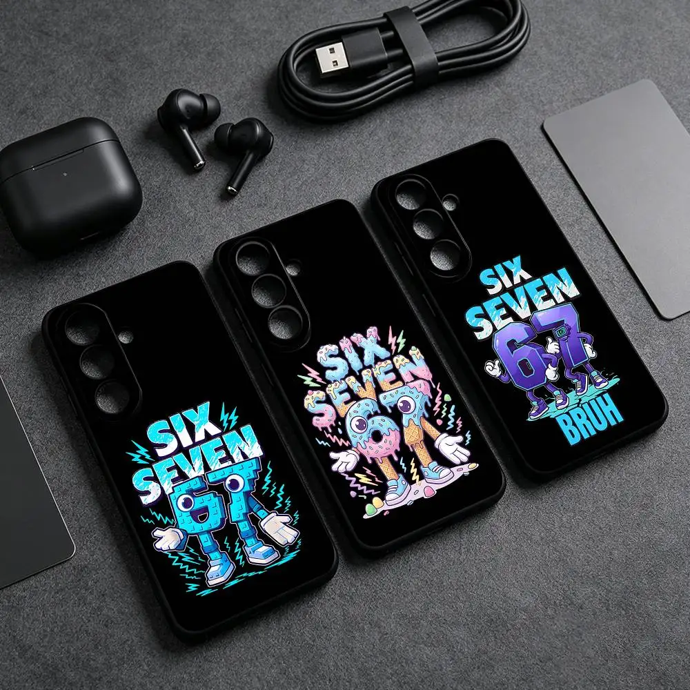SIX SEVEN Number Luxury Art 67 Phone Case For Samsung S26 25 24 23 22 21 20 Ultra Plus 5G Black