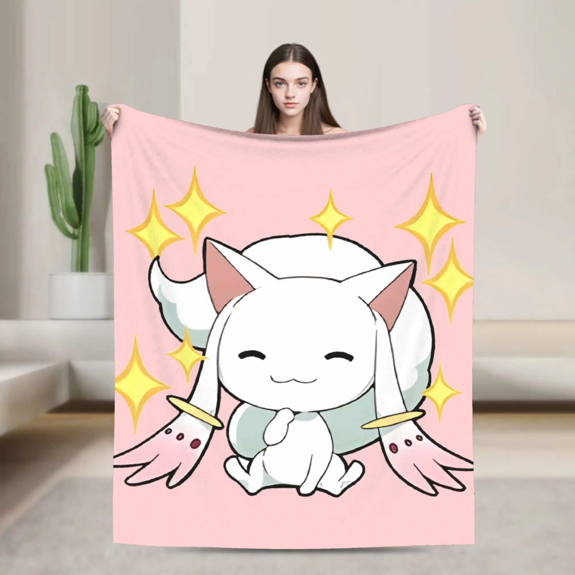 Divertida manta Kyubey Chibi súper suave y cálida Puella Magi Madoka Magica mantas para cama 50x60 pulgadas colcha de varios tamaños