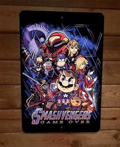 Smashvengers Game Over Parody  Metal Wall Sign Video Game Poster