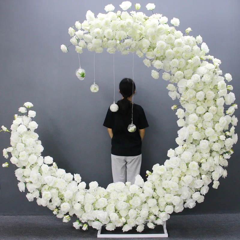 Moon Shape Wedding Arch Frame Metal Birthday Party Backdrop Stand Decor Crescent Flowers Balloon Background Prop Diameter 1.8M