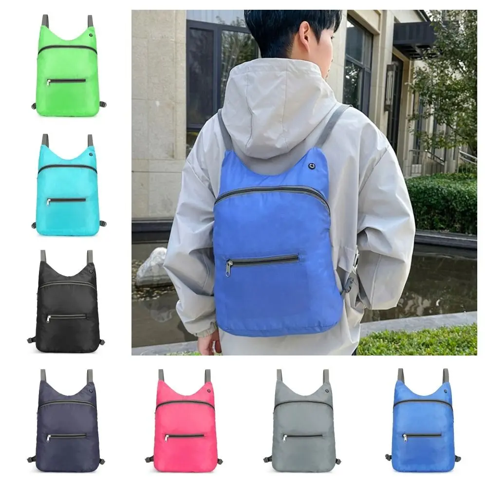 Mochila ultraligera plegable de gran capacidad para hombre, bolso de hombro ligero con cremallera de poliéster para deportes al aire libre