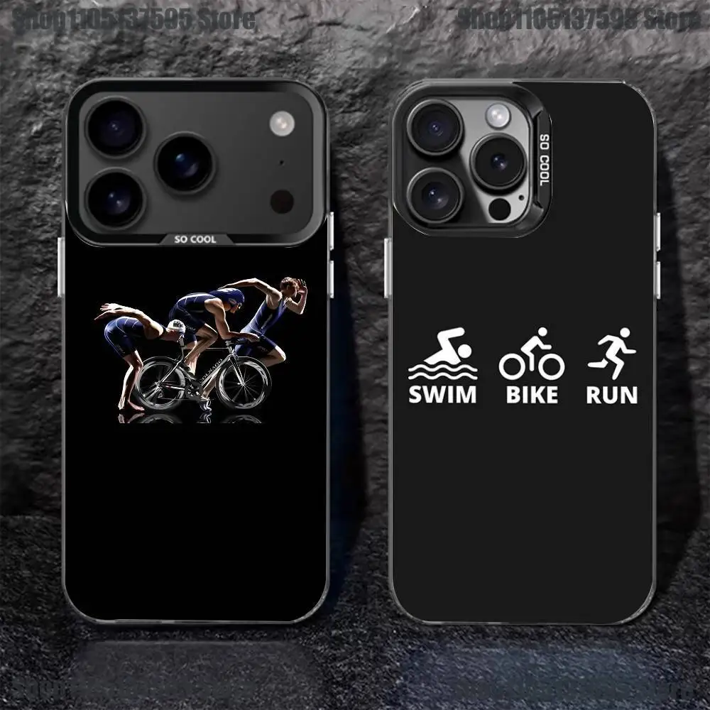 

Triathlon Tri Life Swim Bike Run Phone Case For iPhone 17,16,15,14,13,12,Pro,XS,Max,Plus,Mini,SE4,E Black Matte Shockproof Cover