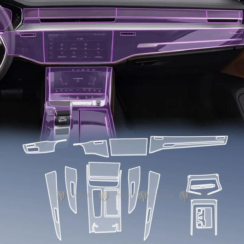 

Пленка для интерьера автомобиля: защитная прозрачная ТПУ пленка для приборной панели, центральной консоли и рычага переключения передач, антицарапийная, для Audi A8/D5 2018-2025