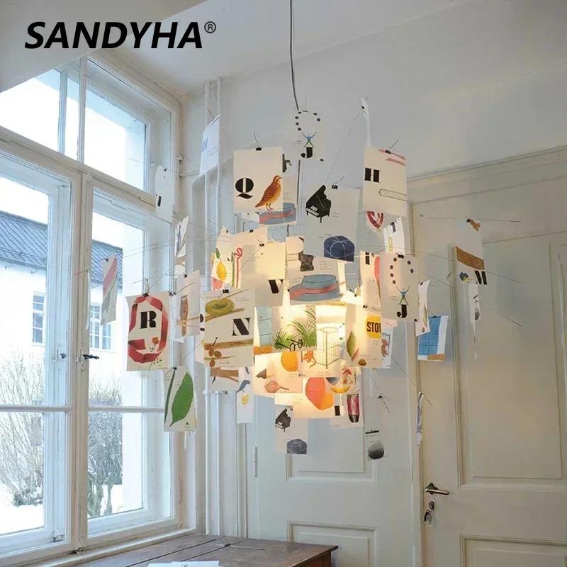 SANDYHA French Art Multi-head Chandelier LED Light Creative Desig DIY Photo Album Card Restaurant Living Room Bedroom Lamps