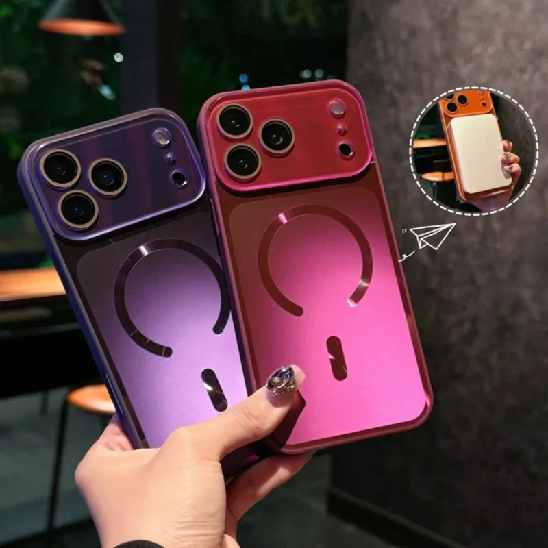 Big Window Blue Ray Magnetic Phone Case For Iphone 17 13 14 15 16 17 Pro Max For Magsafe Bling Original Charging Protectorcover