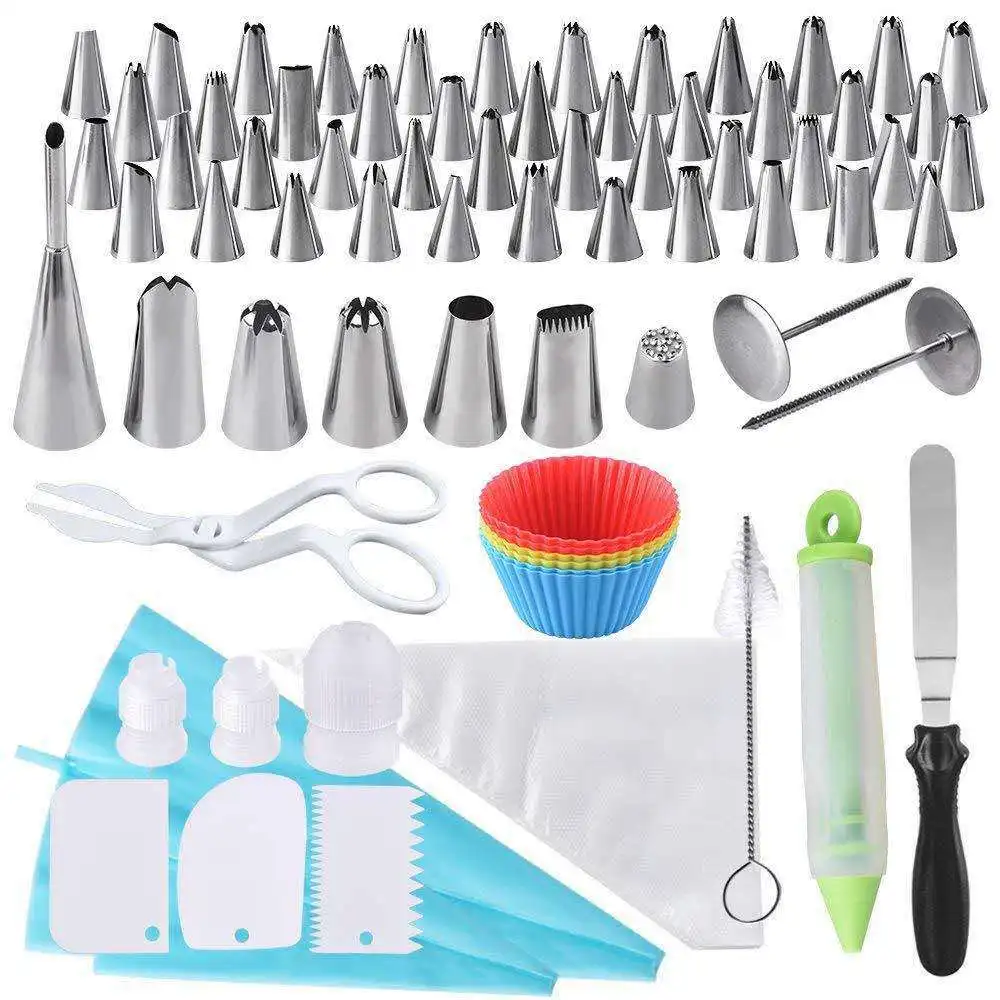 

100Pcs/set Piping Nozzle Set Baking Piping Tool Pastry Bags Piping Bag Scraper Kitchen Cake Decoration Accessories Silicone Mold