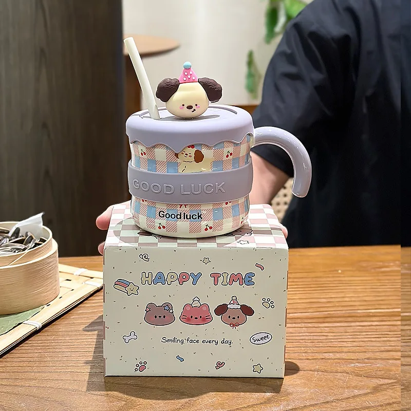 لطيف الكرتون جرو السيراميك القدح كوب امتصاص مضحك فناجين القهوة الأصلي أكواب شخصية هدية درينكوير كوب للشاي عيد الميلاد البيرة #6