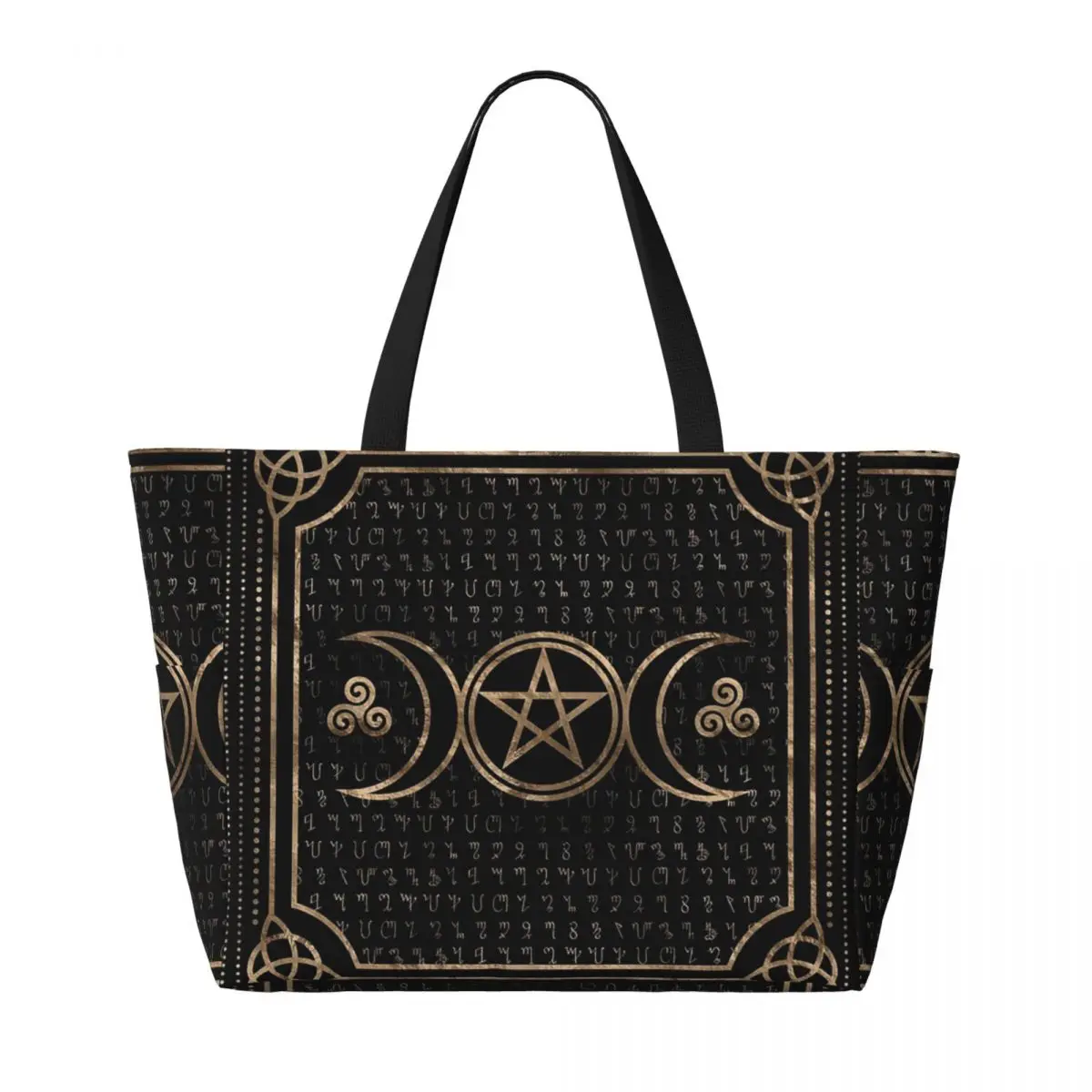 Triple Moon With Triskelion Pentagram Pagan Wiccan Beach Tote Bag Sport Gym Duffle Large Tote Bag Women Travel Bag Fitness bag