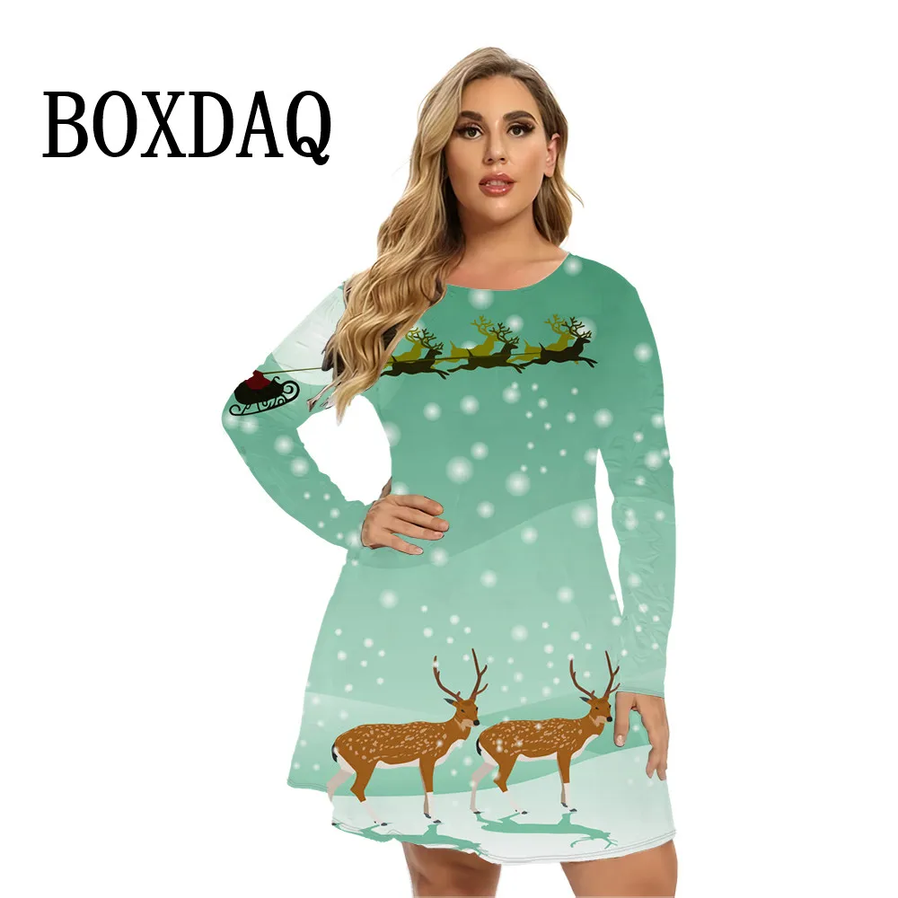 Robes imprimées de Noël drôles pour femmes, manches longues, tournesols décontractés, grande taille, vêtements Hip Hop pour dames, mode, 2024, 9XL