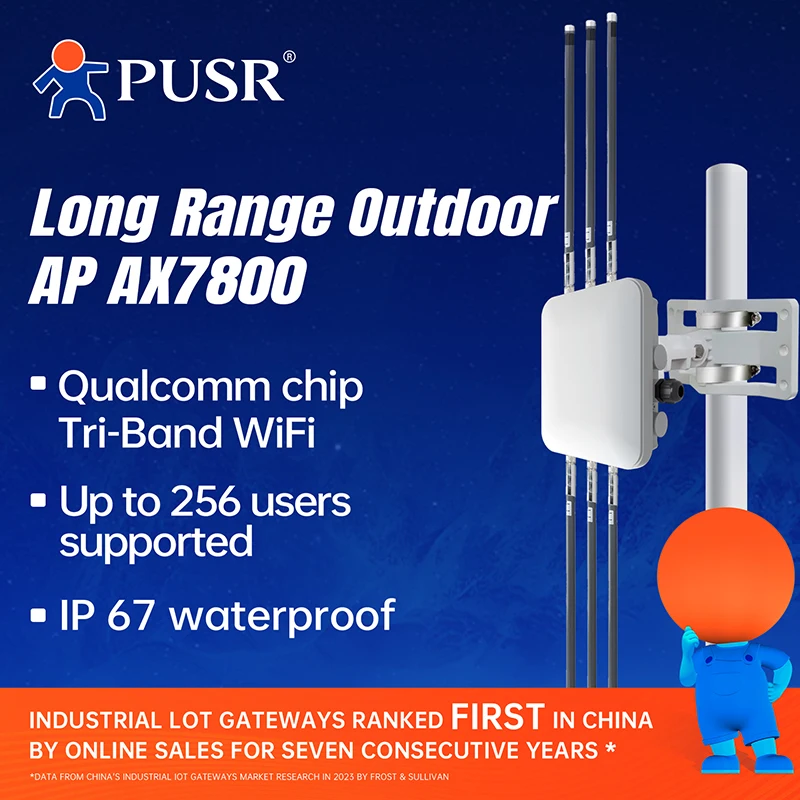 

PUSR Outdoor WiFi6 AX7800 Трехдиапазонный AP с водонепроницаемым многорежимным маршрутизатором IP67, точка доступа к беспроводной повторитель AP530X