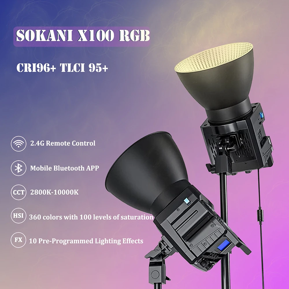 Sokani x100 100w rgb zweifarbige LED-Video licht bowens montieren Triopo-Softbox für Fotografie Video aufzeichnung Außen aufnahmen