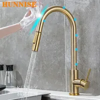 Hot Cold Touch Kitchen Faucet Stainless Steel Pull Out Kitchen Mixer Tap Handfree Sensor Water Tap Smart Touch Kitchen Faucets