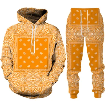 Ensemble de survêtement graphique Paisley coloré pour hommes, sweat à capuche imprimé floral noix de cajou, pantalon imbibé, vêtements de jogging Hip Hop, Streetwear pour couple