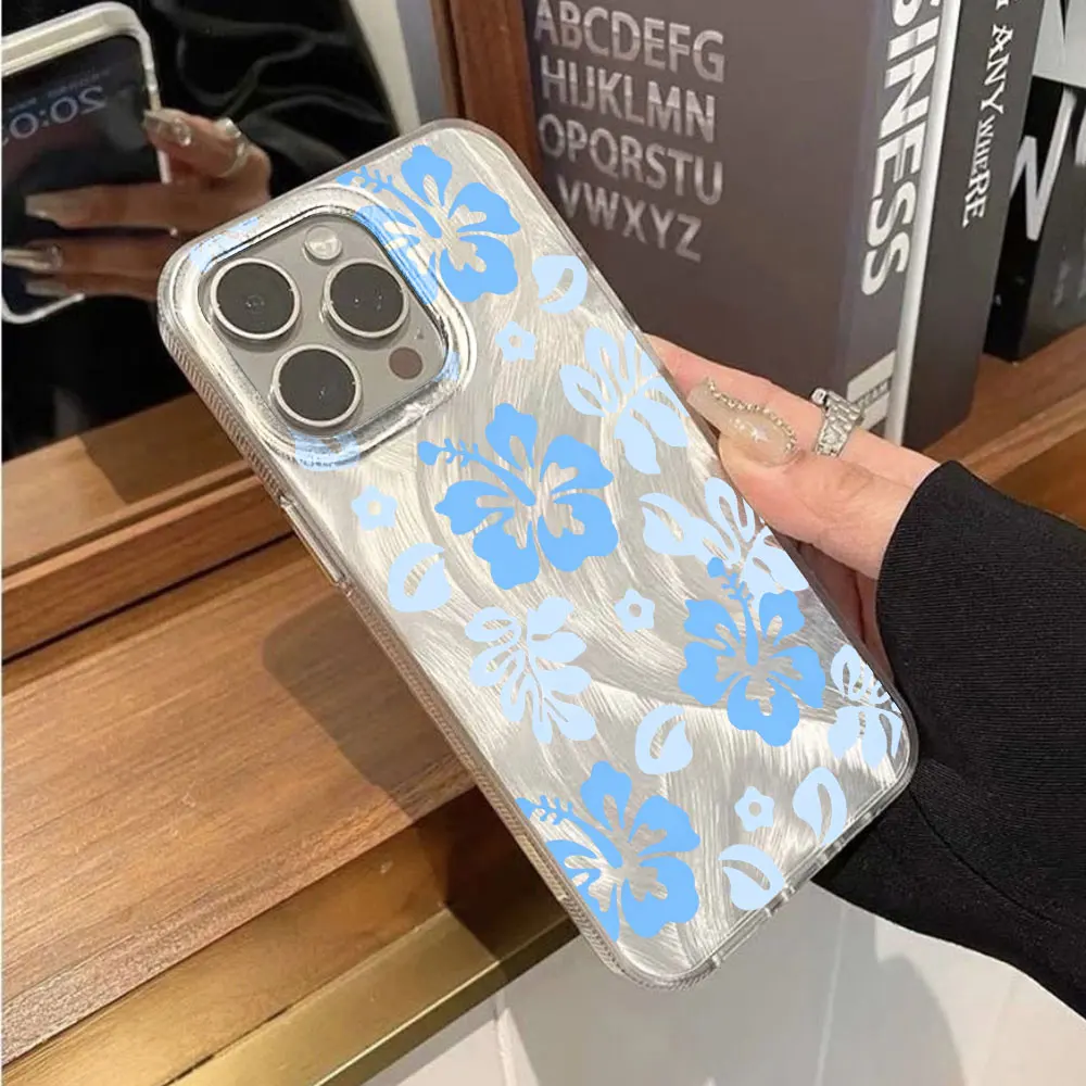 Bumper Matte IMD PC Phone Case For Samsung Galaxy S26 Plus Ultra S25 FE A37 A56 A55 A36 5G A35 Back Cover Light Blue Hibiscus