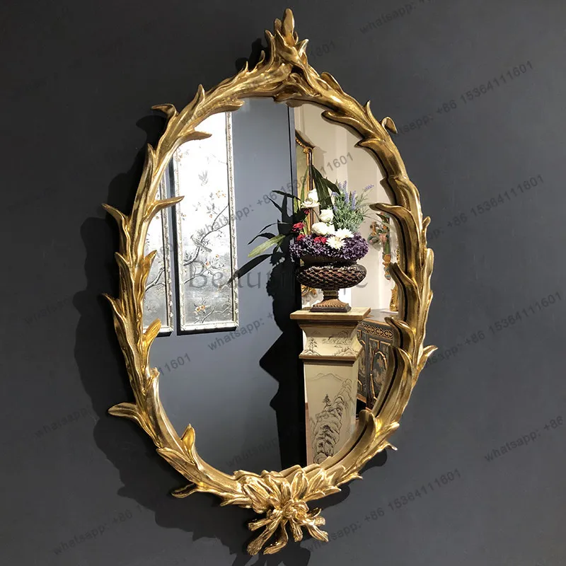 

European French retro oval hanging mirror decorative porch fireplace antique foil mirror