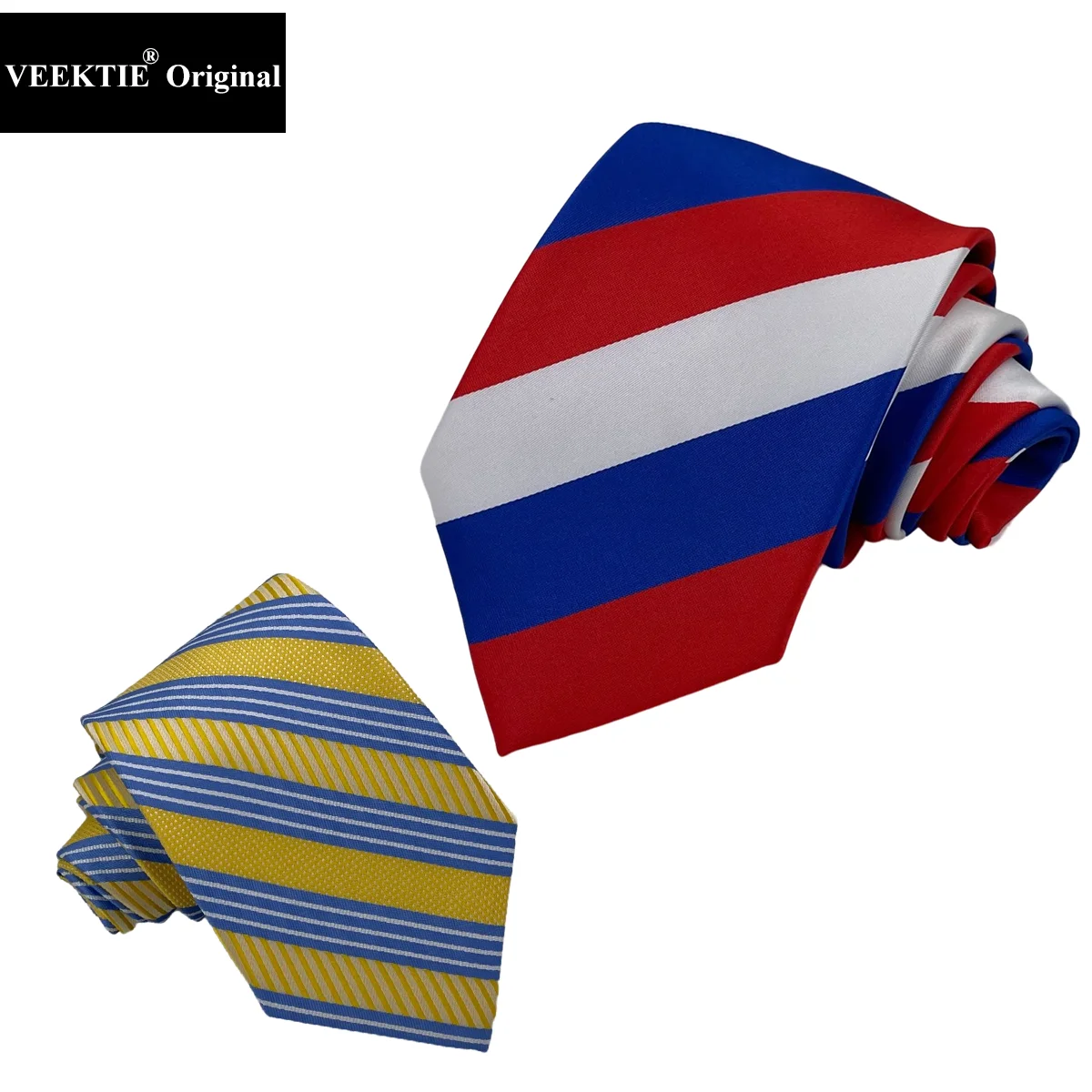 VEEKTIE Men\'s Novelty Neckties Russian /Ukrainian French France Flag Ukraine Banner Tie Party Striped 8CM Work Business  Formal