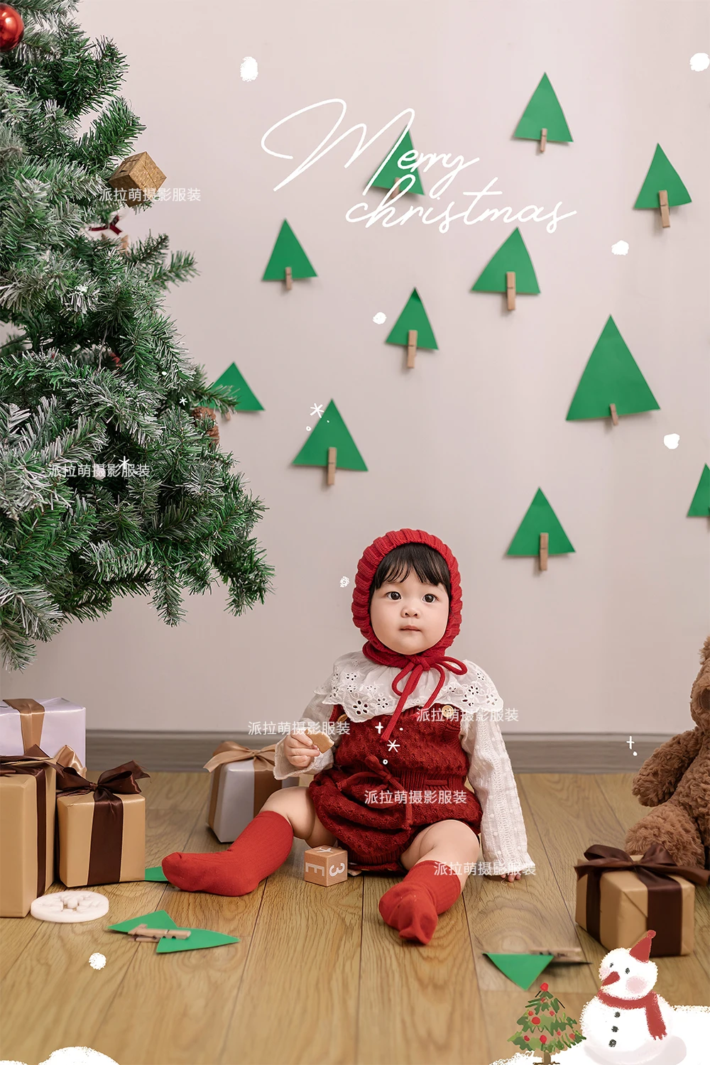 Vêtements de photographie pour enfants de 1 à 2 ans, accessoires de photographie pour bébé, thème de Noël rouge