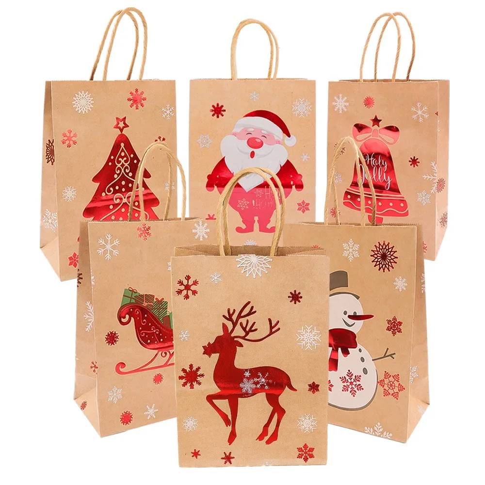 Christmas Kraft Paper Bags Xmas Tree Santa Claus Candy Snack Packaging Bag Kids Gifts Storage Pouch Bags New Year Party Decors