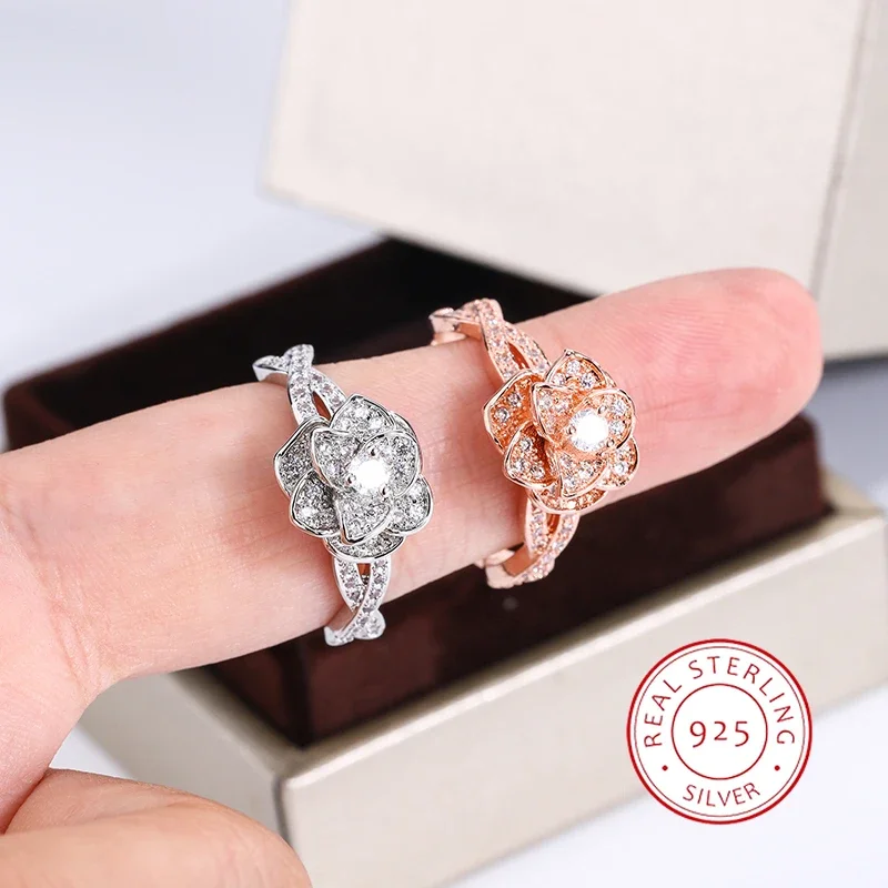 Luxury Big Rose Flower Ring Cute Boho Female Rose Gold Engagement Ring Vintage Party Wedding Band Rings For Women Jewelry gift