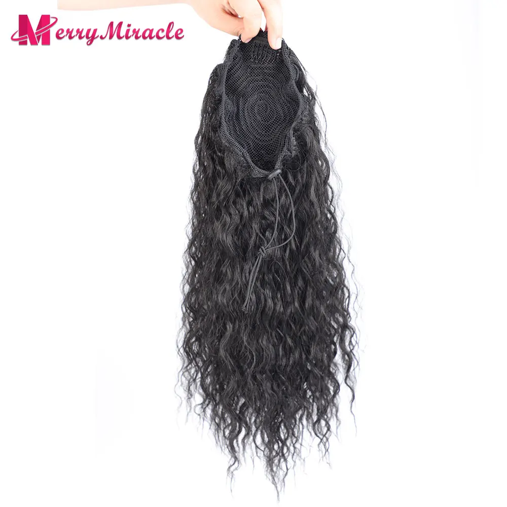 Synthetic Long Bohemian Curly Ponytail Natural Color Synthetic Drawstring Ponytail Clip-In Hair Extension For Women Natural Look