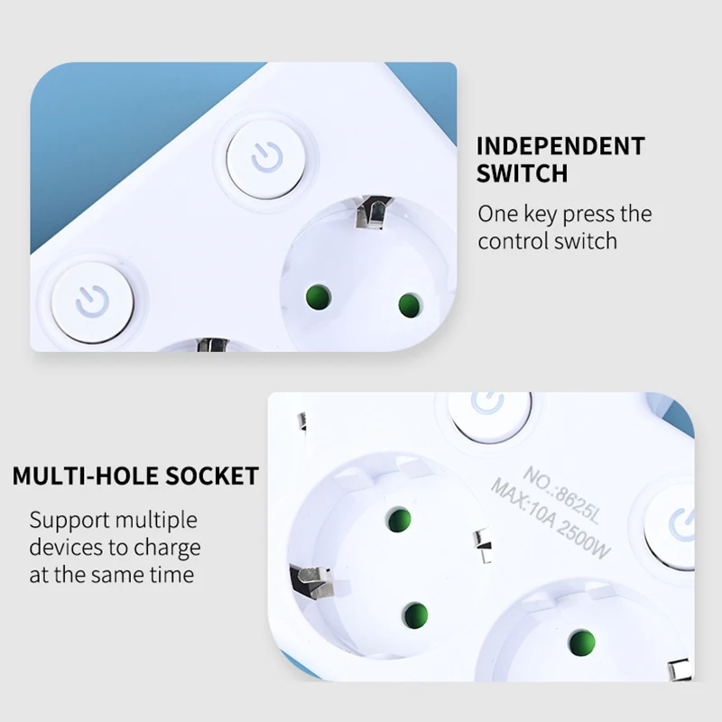 Stopkontak Colokan EU BARU 4 Soket Stopkontak Listrik Tanpa Kabel Ekstensi Dengan Port USB Tipe-C Dua spesifikasi