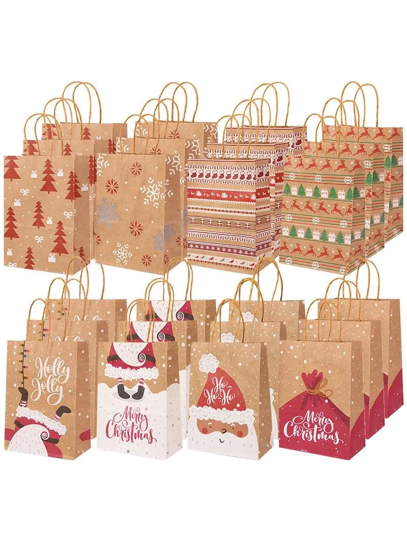 5 sztuk Kraft torby na prezenty z uchwytem łoś płatek śniegu choinka wesołych świąt upominki na przyjęcie torba do pakowania Navidad nowy rok 2025 — zdjęcie 2