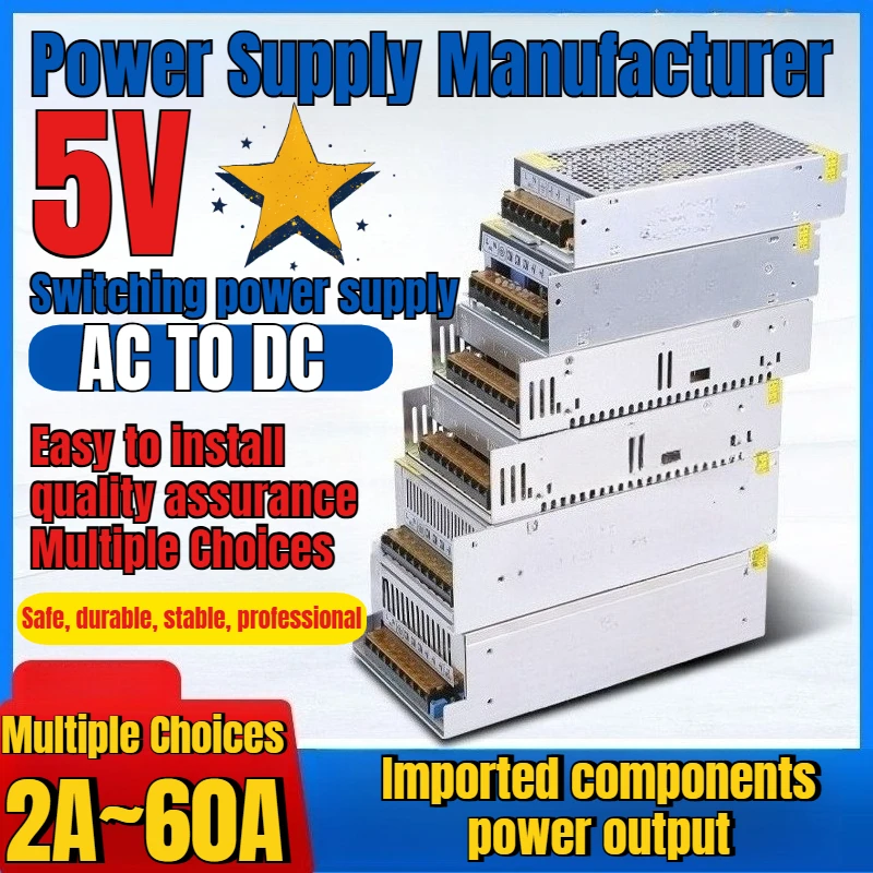 

5V Switching Power Supply with 1A 2A 5A 10A 20A Full Power, S Series AC To DC Regulated Transformer