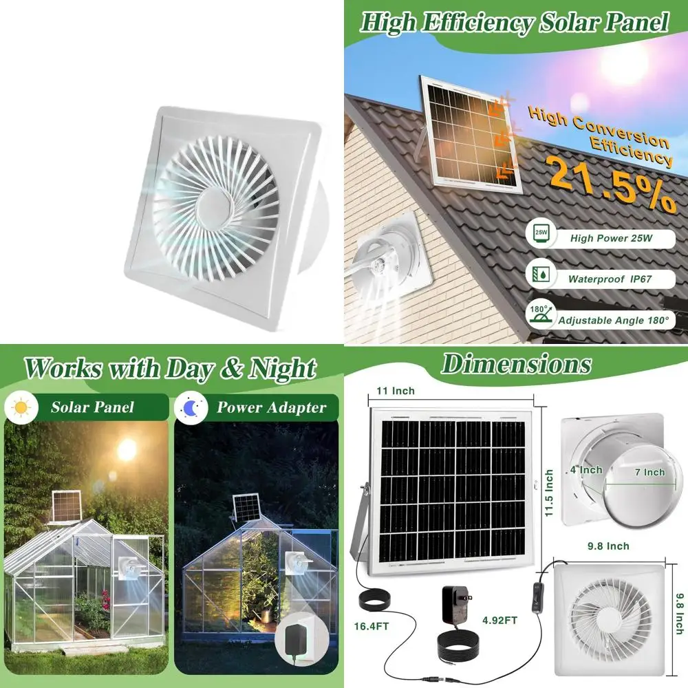 

25W Panel Fan with 8 Ventilation Outlet, Power Adapter, Anti-Backflow, High-Speed for Sheds, Chicken Coop, Greenhouse, Dog House