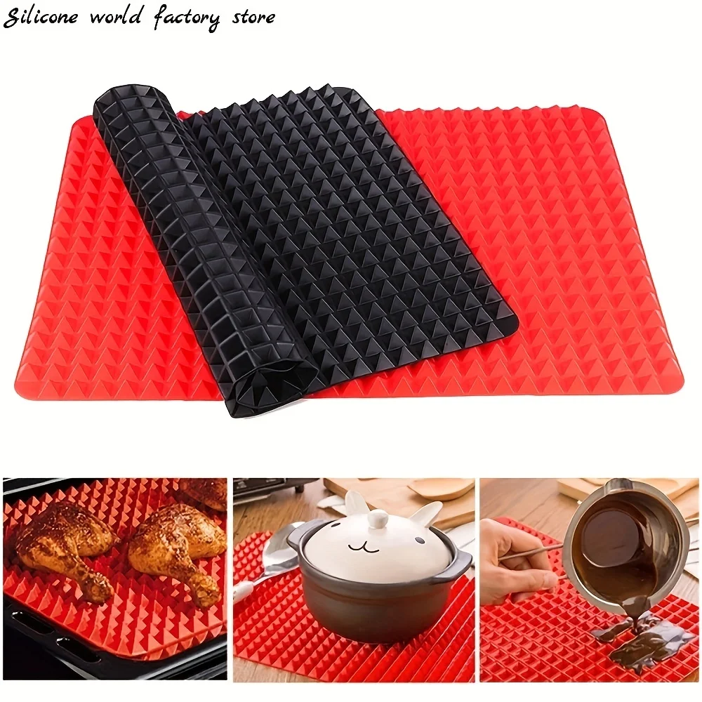 Antihaft-Silikon-Backmatte, 40,6 x 27,9 cm, Pyramiden-Kochmatte, BPA-freie Pfanne zum Backen von Mikrowellenherden, leicht zu reinigende Brathähnchen-Matte – Detail 3
