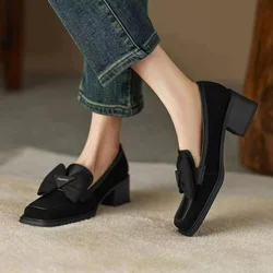 Loafers Women Shoes Spring 2023 New Fashion Designer Chunky Heels Woman Elegant Square Toe Office Dress Shoes Pumps Zapatos