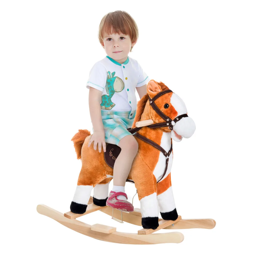 Kids Plush Toy Rocking Horse Ride on with Realistic Sounds -  Brown