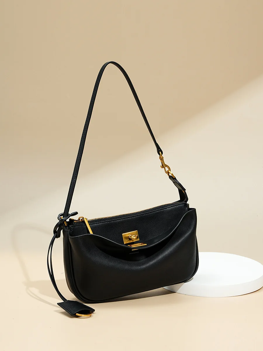 

Luxury Rodeo Women Shoulder Bags Cowhide Leather Brand Black Handbags For Women Fashion Gold Silver Buckle Design Underarm Bags