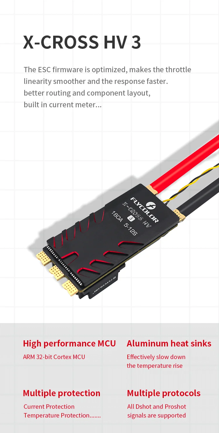 FLYCOLOR X-cross HV3 ESC, Drehzahlregler für Motorsteuerung, BL-32, 5-12S, 60A, 80A, 120A, 160A – Detail 1
