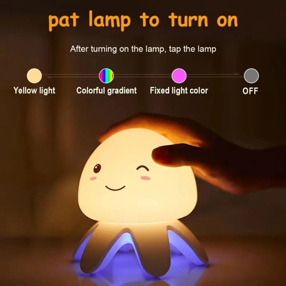 Color Changing Cute Octopus Night Light Adjustable Touch/Remote Control LED Jellyfish Table Lamp Warm/RGB Light Stepless Dimming