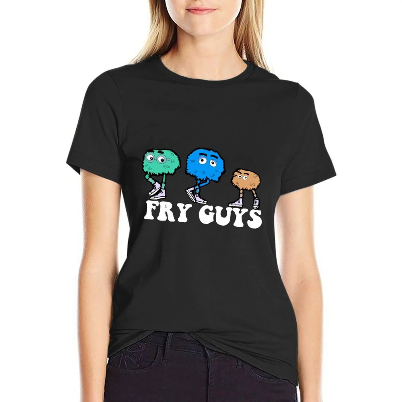 Fry Guys-Camiseta feminina com estampa animal, tops plus size, roupas para meninas