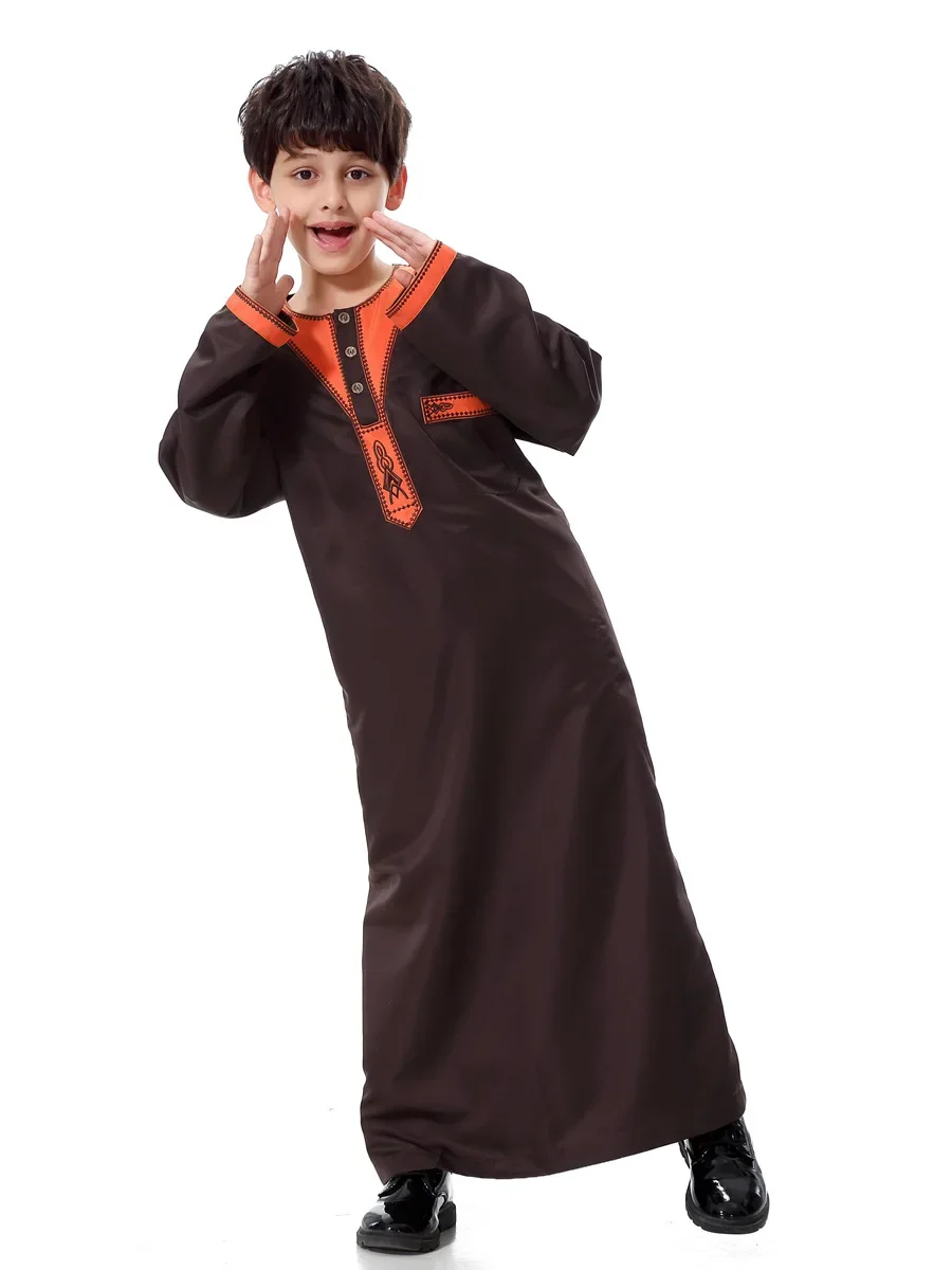 Hot Muslim Arabic Kaftan for Kids Thobe Long Sleeve Clothing Islamic Teenager Spring Ramadan Robe Caftan Abaya Embroidery