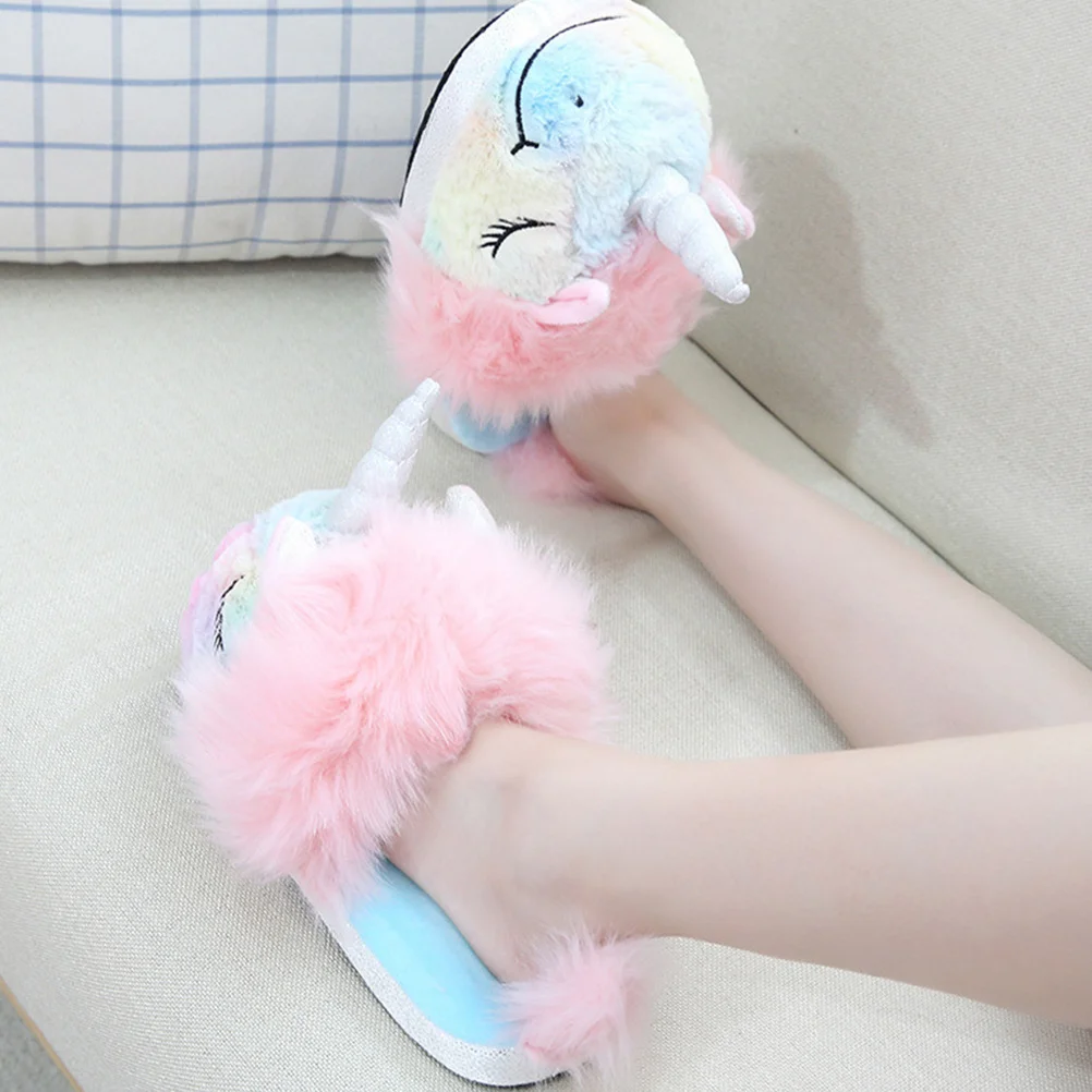 

1Pair Unicorn Cotton Slippers Small Size Ice Cream Color Winter Women Indoor Slippers Anti Slip Comfortable Warm