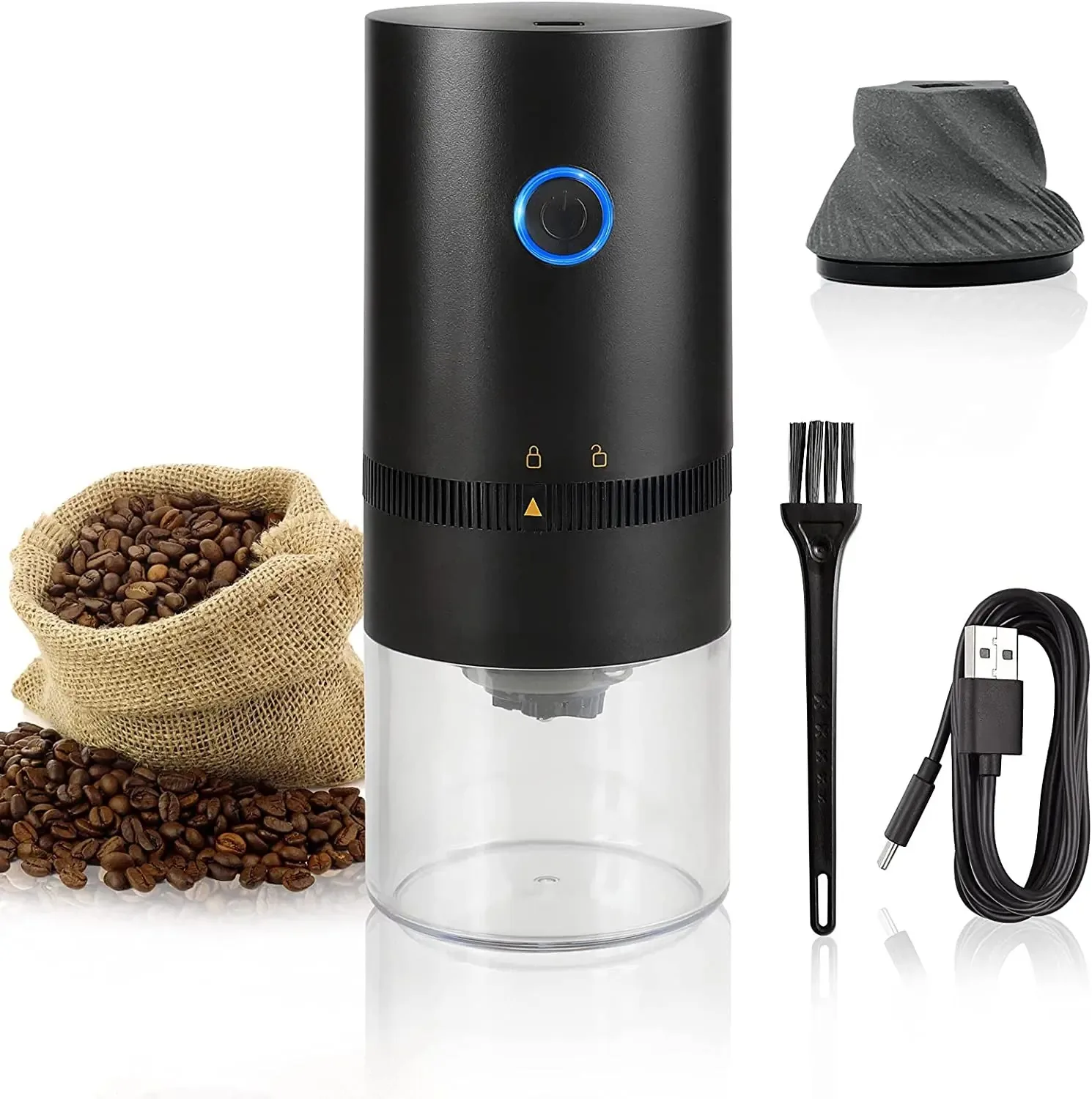 Portable Electric Coffee Grinder Cafe Automatic Coffee Beans Mill Conical Burr Grinder Machine for Home Travel USB Rechargeable