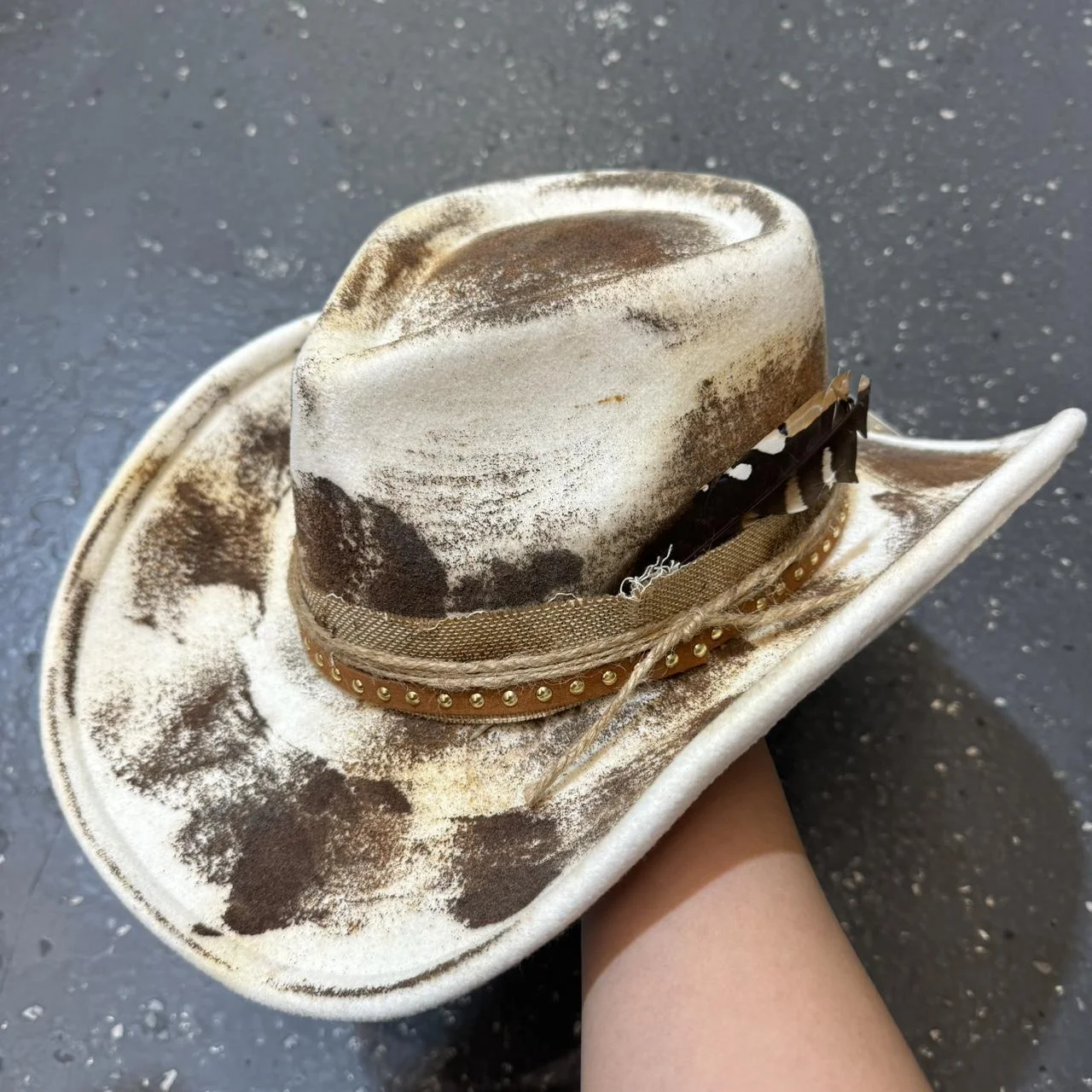 Sombrero de vaquero de ala ancha con pintura antigua, sombrero Fedora Retro occidental, sombrero de montar para hombre y mujer, sombrero de vaquera Panamá de otoño, sombrero vaquero