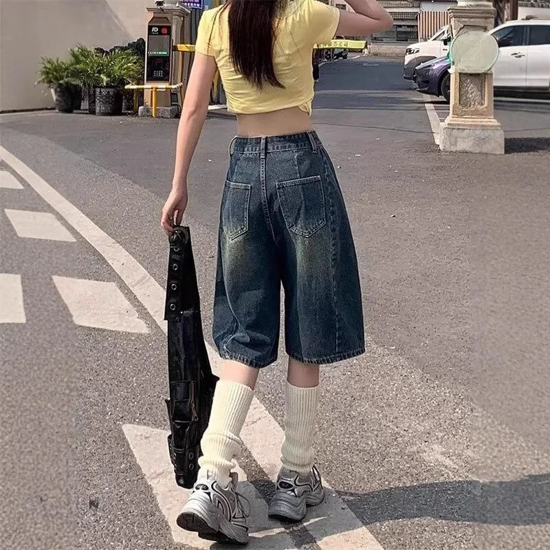 Jean amincissant à jambes droites pour femmes, motif de chien américain, Design brodé, nouveau pantalon d'été à jambes larges cinq-quarts